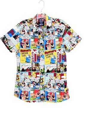 Mens Phat Farm Popeye Button Up Shirt Size Medium Vintage Comic Strip Cartoon